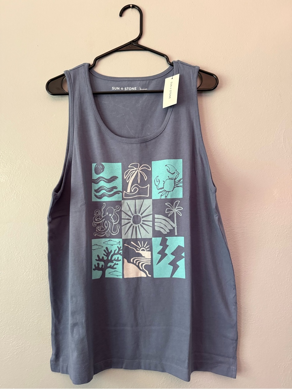 Sun + Stone Slate Blue Graphic Tank with Teal Accents